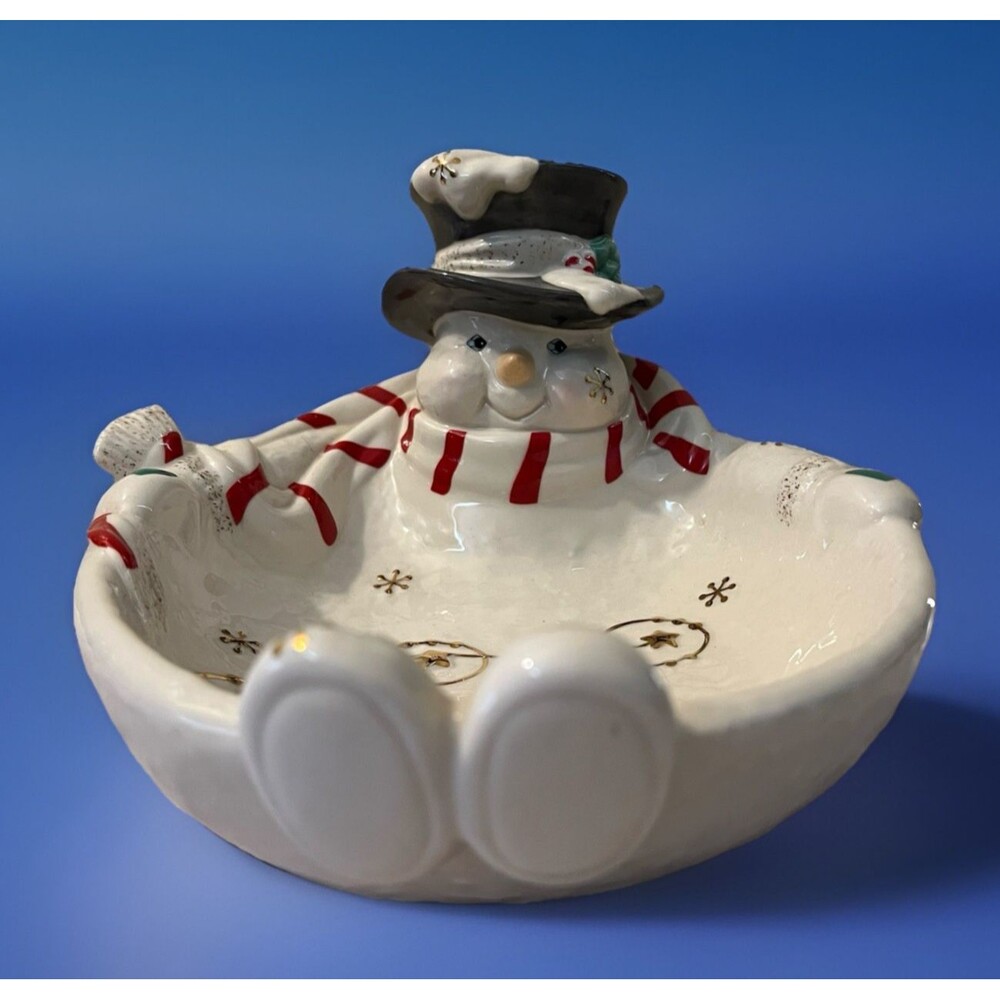 Lenox Occasions Snowman Top Hat Christmas Holiday Treat Candy Nut Bowl Dish